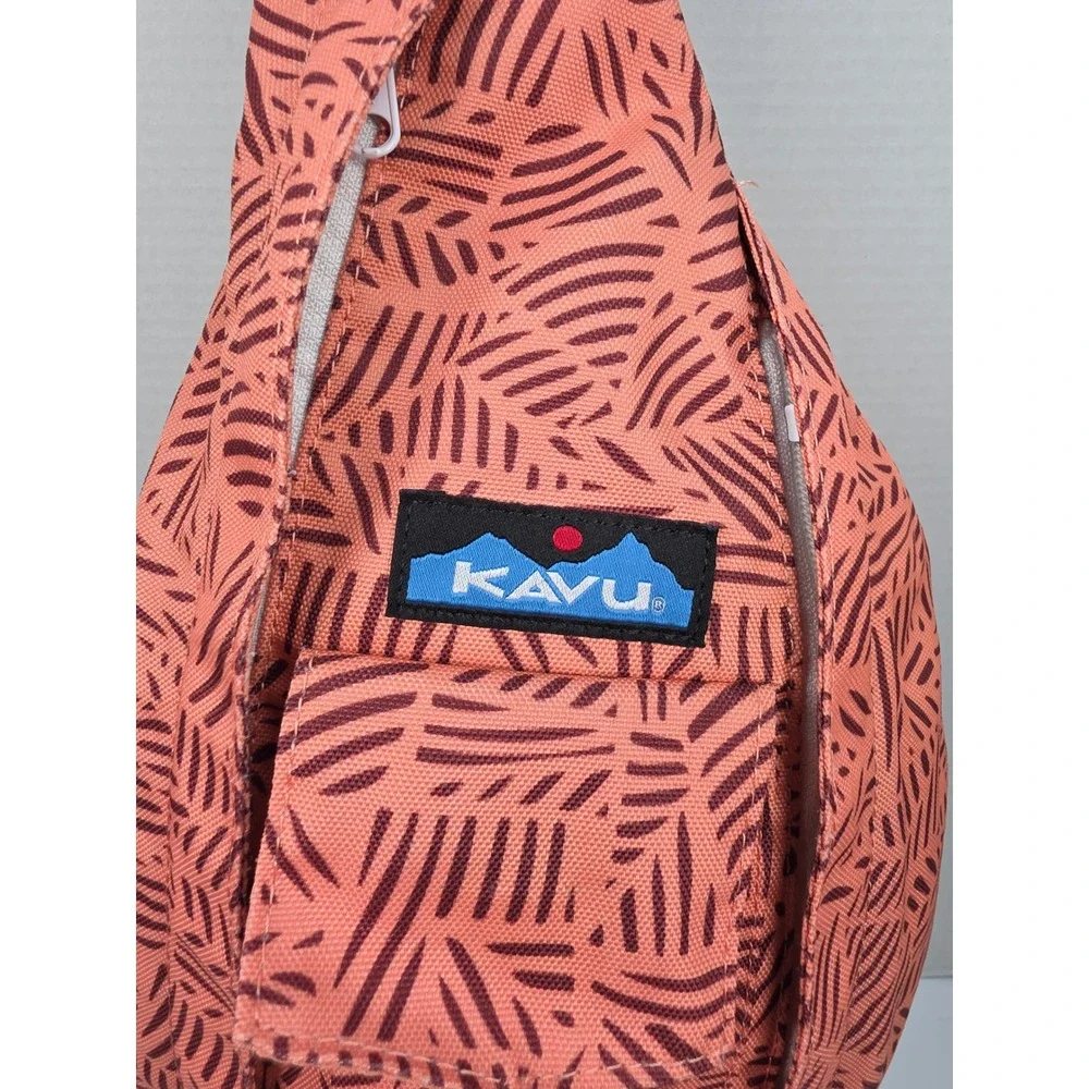 KAVU Rope Bag Sling Backpack Coral Leaf Print Canvas Crossbody Shoulder Bag